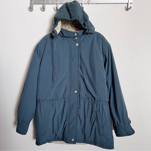 L.L. Bean Blue & Tan Gore Tex Hooded Insulated Winter Storm Coat Large - Picture 2 of 16